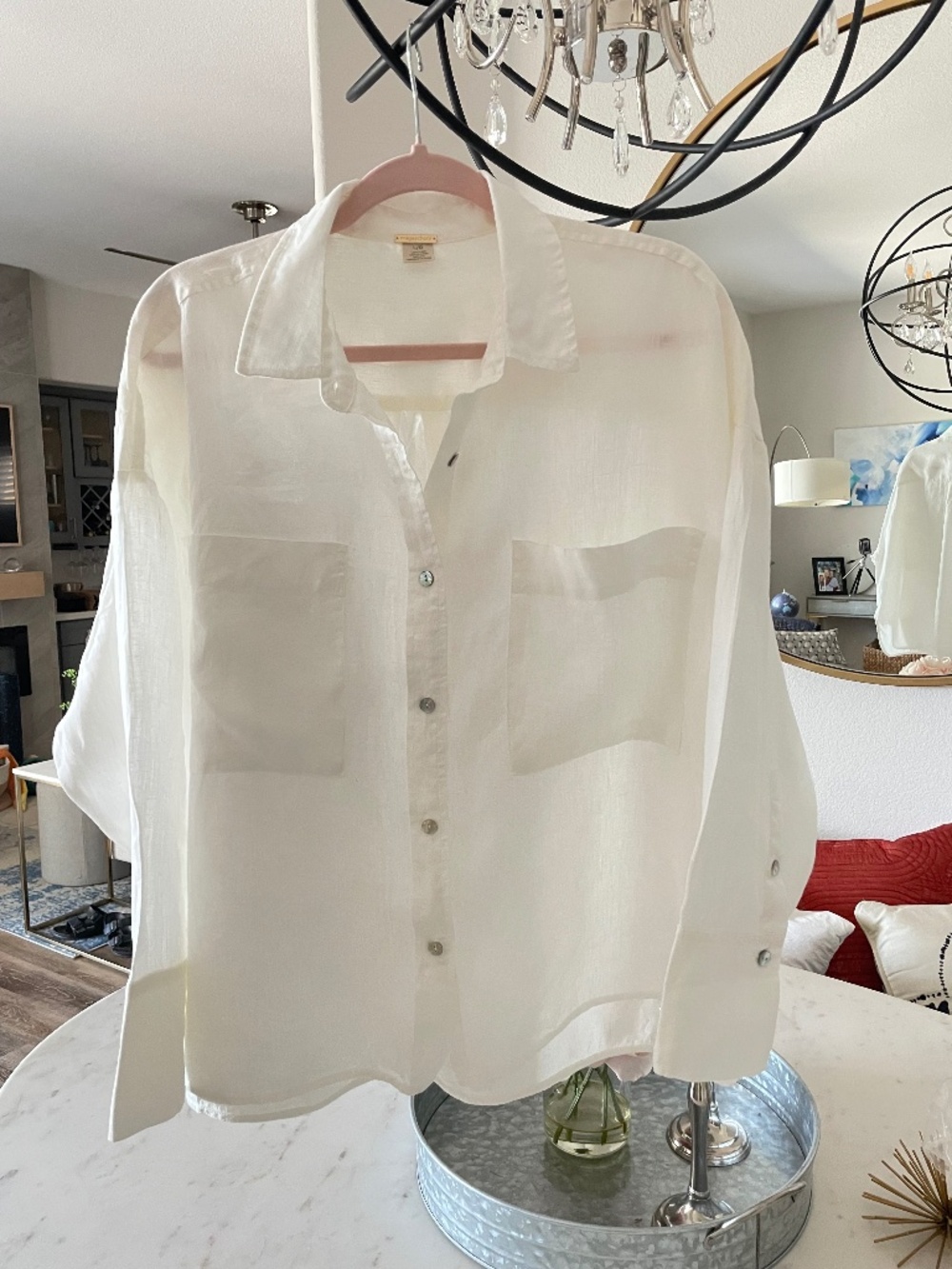 100% Linen White Button Down Shirt Size XL NWOT
